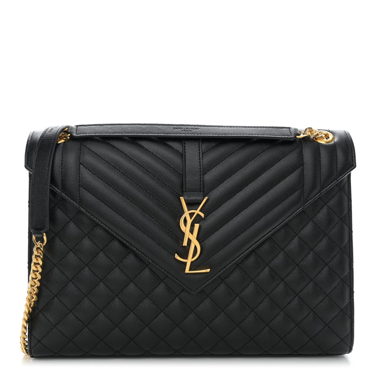 Grain De Poudre Textured Mixed Matelasse Large Triquilt Monogram Satchel Black