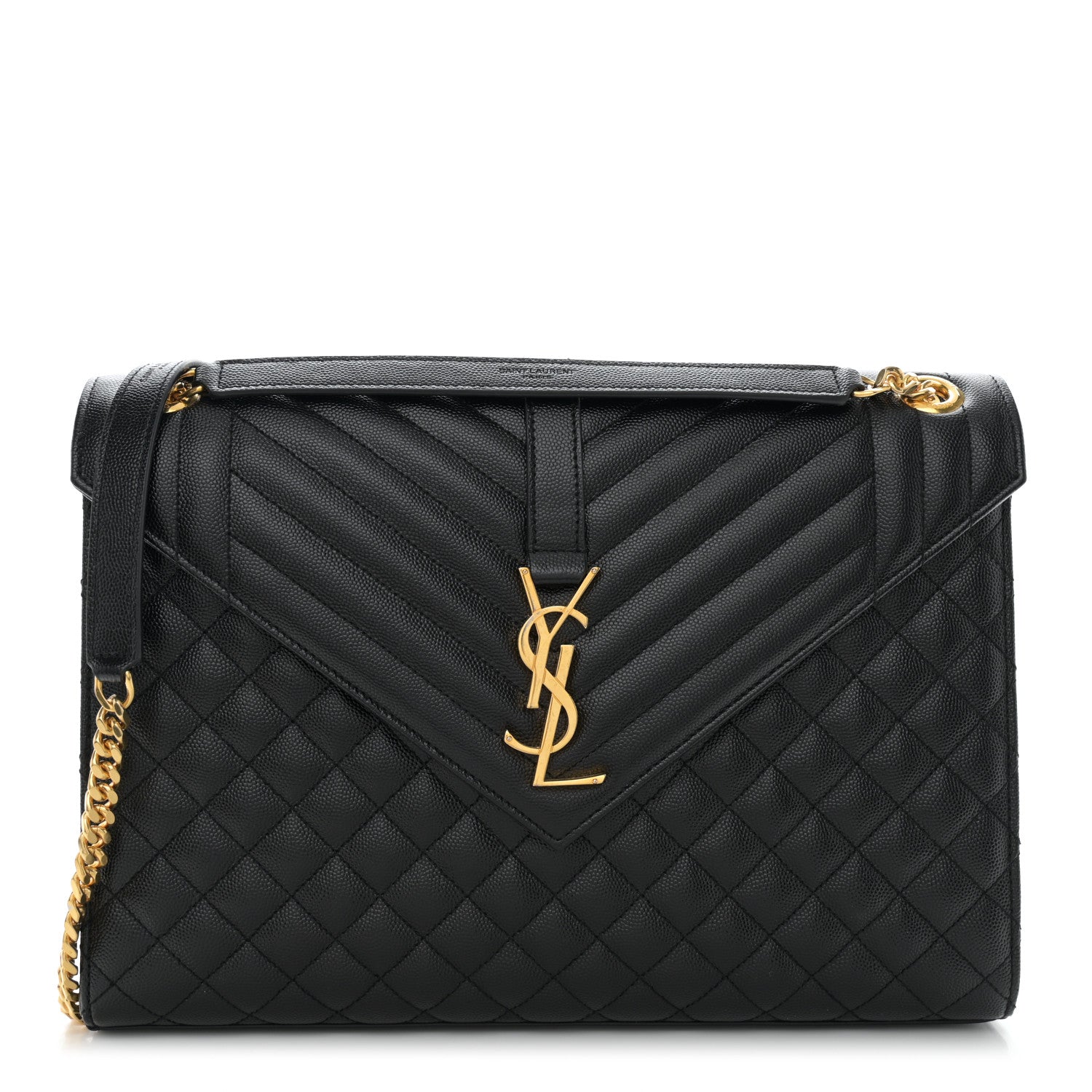 Saint Laurent Grain De Poudre Textured Mixed Matelasse Large Triquilt Monogram Satchel Black 1 of 11