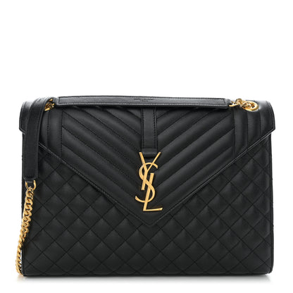 Saint Laurent Grain De Poudre Textured Mixed Matelasse Large Triquilt Monogram Satchel Black 1 of 11