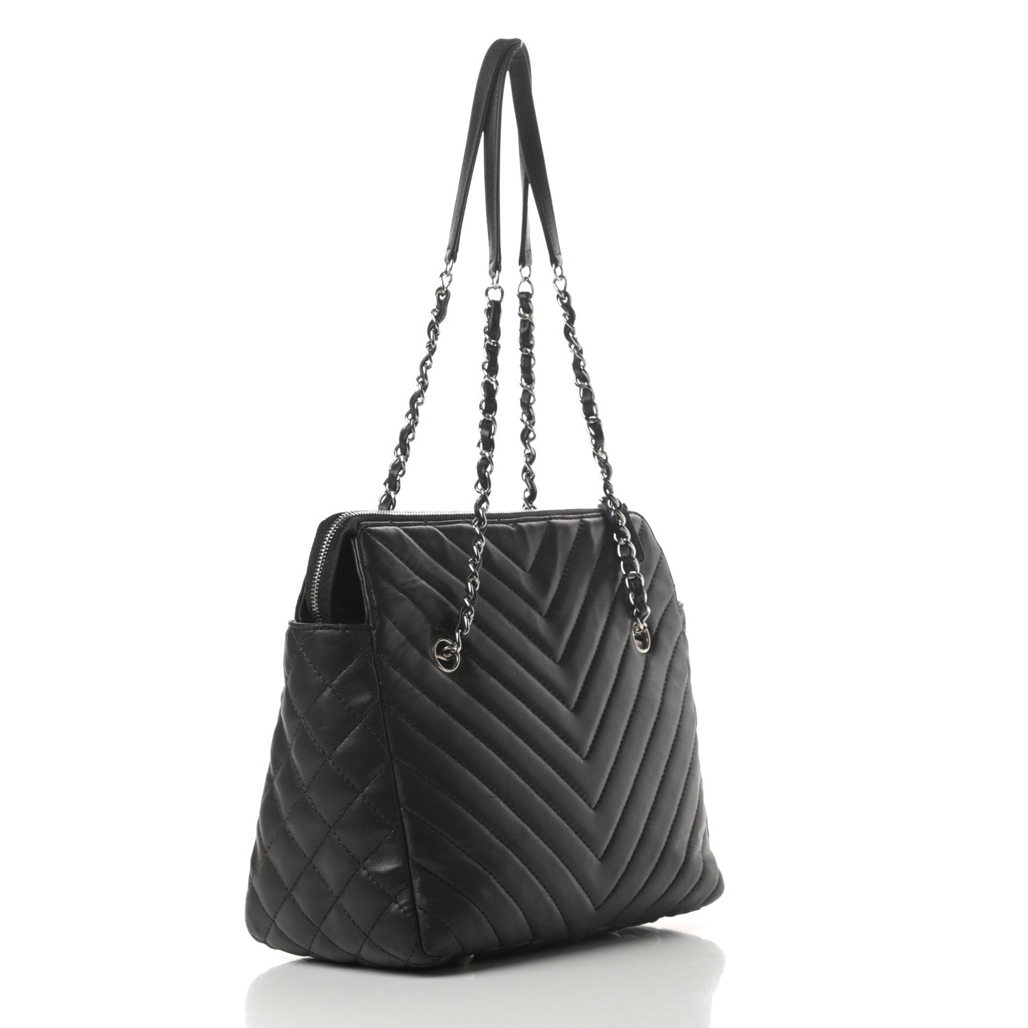 Chanel Lambskin Chevron Quilted Shoulder Bag Black 3 of 14
