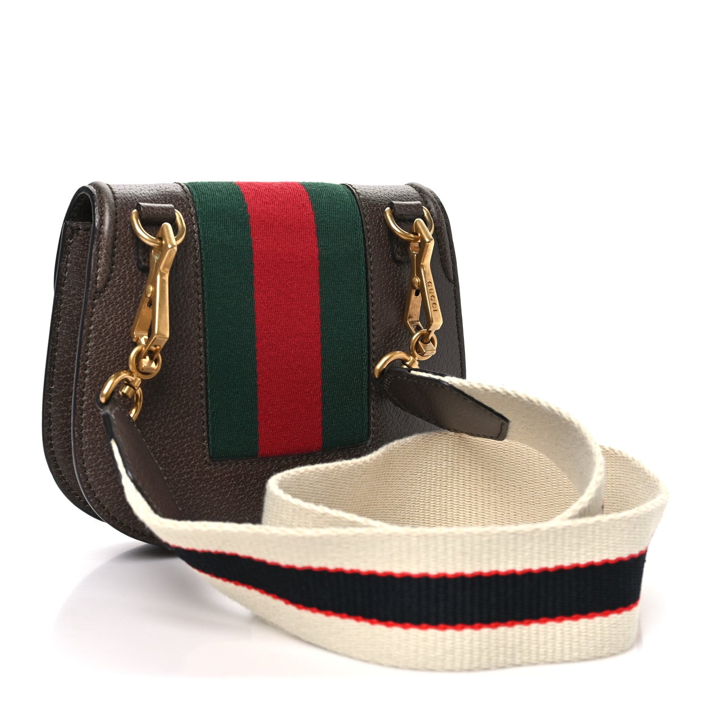 Textured Calfskin Web Crystal Heart Stripe Small Totem Shoulder Bag New Acero