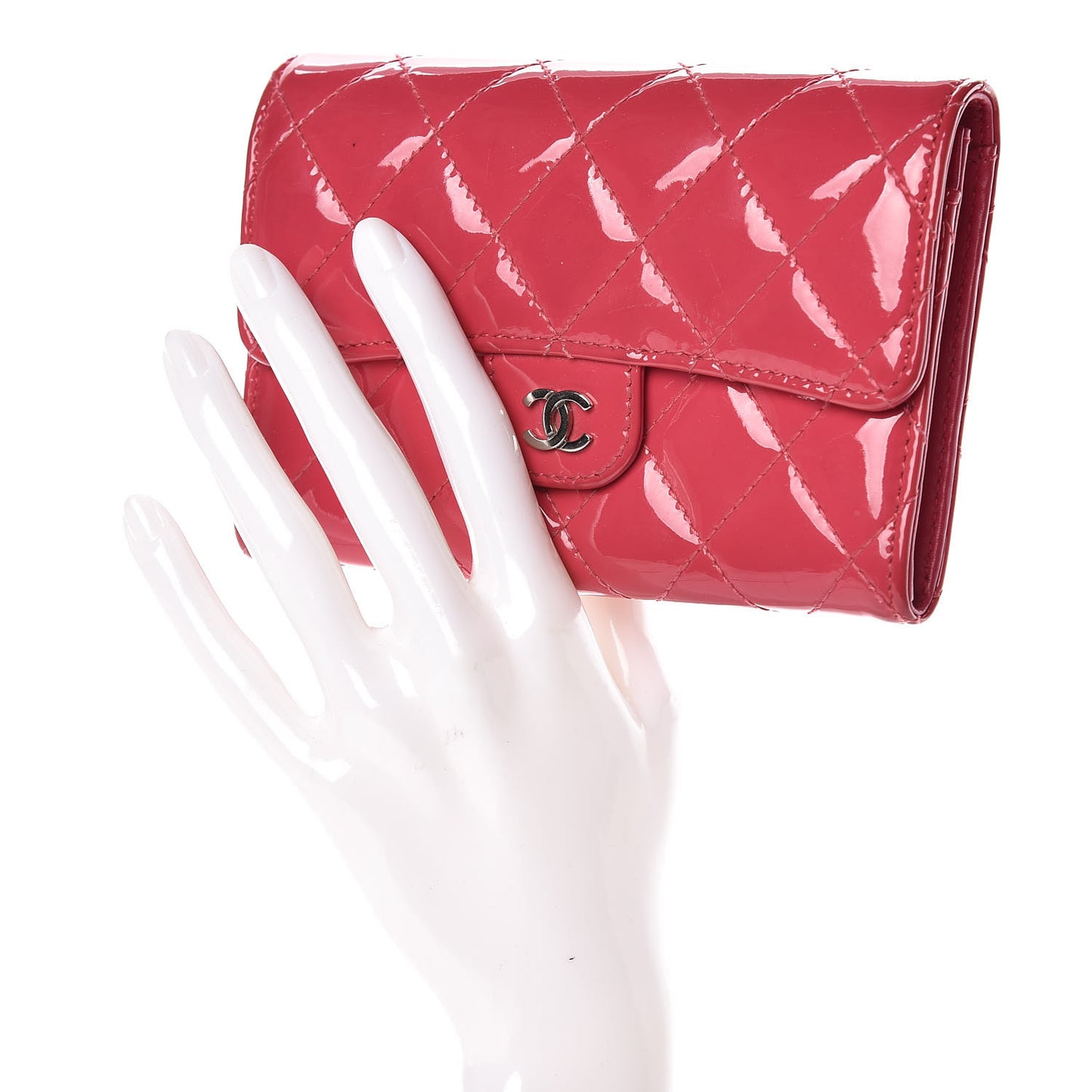 Patent Calfskin Quilted Small Flap Wallet Pink