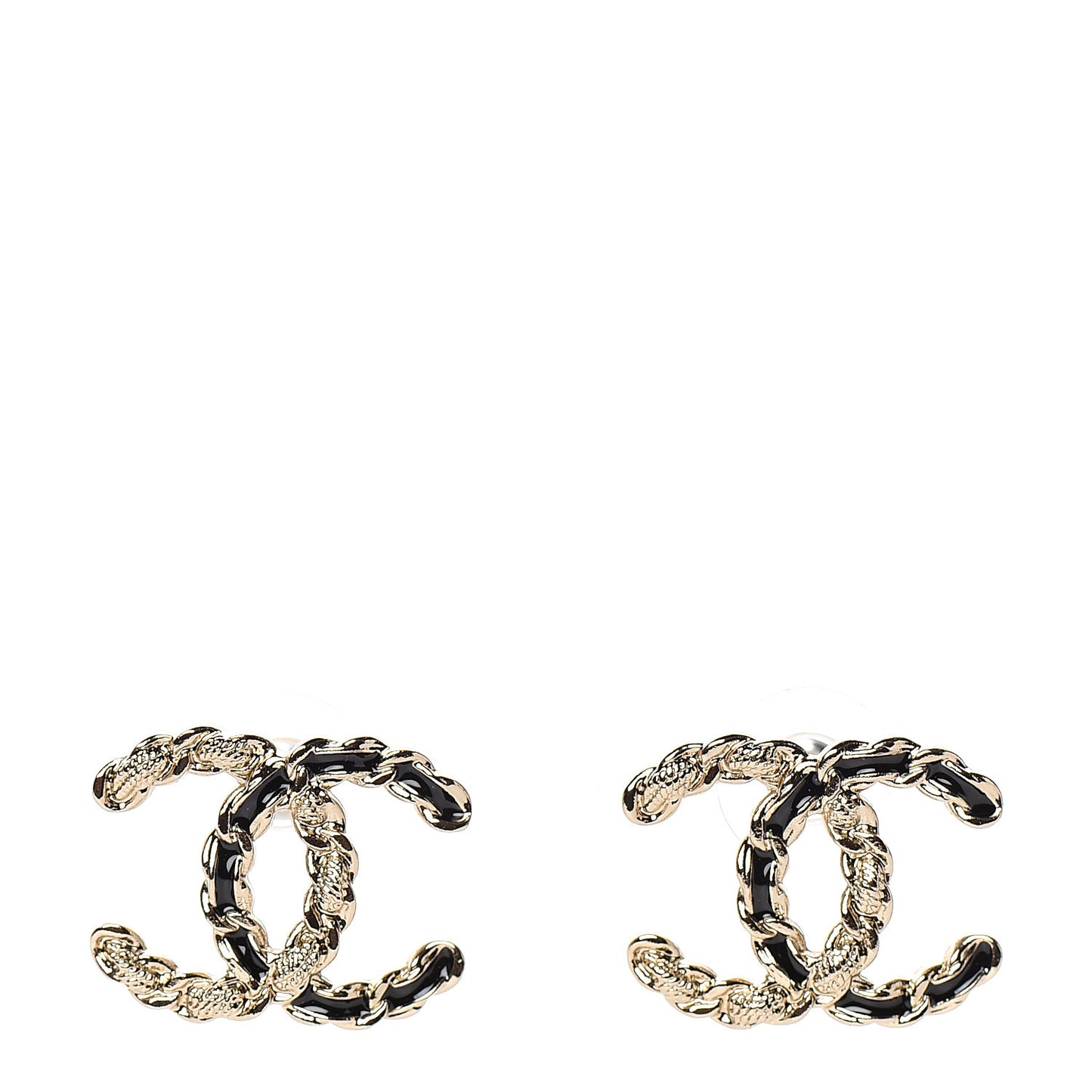 Enamel Metal Chain French New Wave CC Earrings Black Gold
