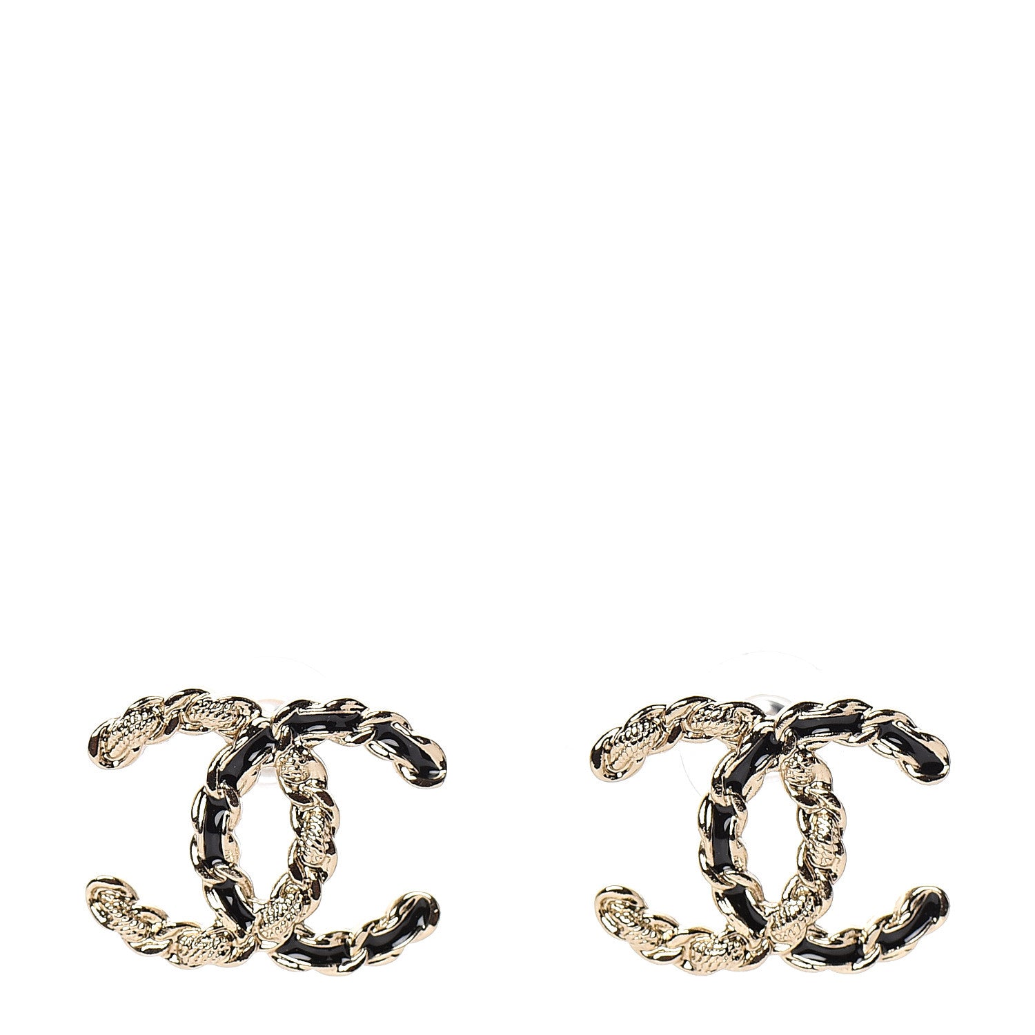 Chanel Enamel Metal Chain French New Wave CC Earrings Black Gold 1 of 5