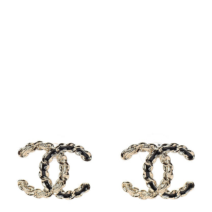 Chanel Enamel Metal Chain French New Wave CC Earrings Black Gold 1 of 5