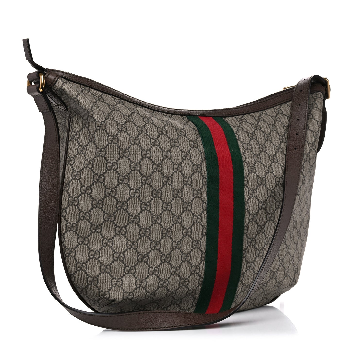 GG Supreme Monogram Web Ophidia Half Moon Hobo Brown