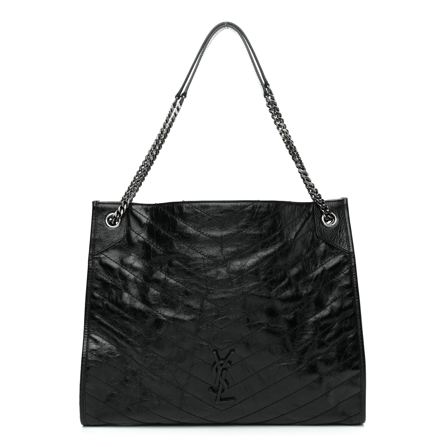Crinkled Calfskin Matelasse Monogram Niki Shoulder Bag Black