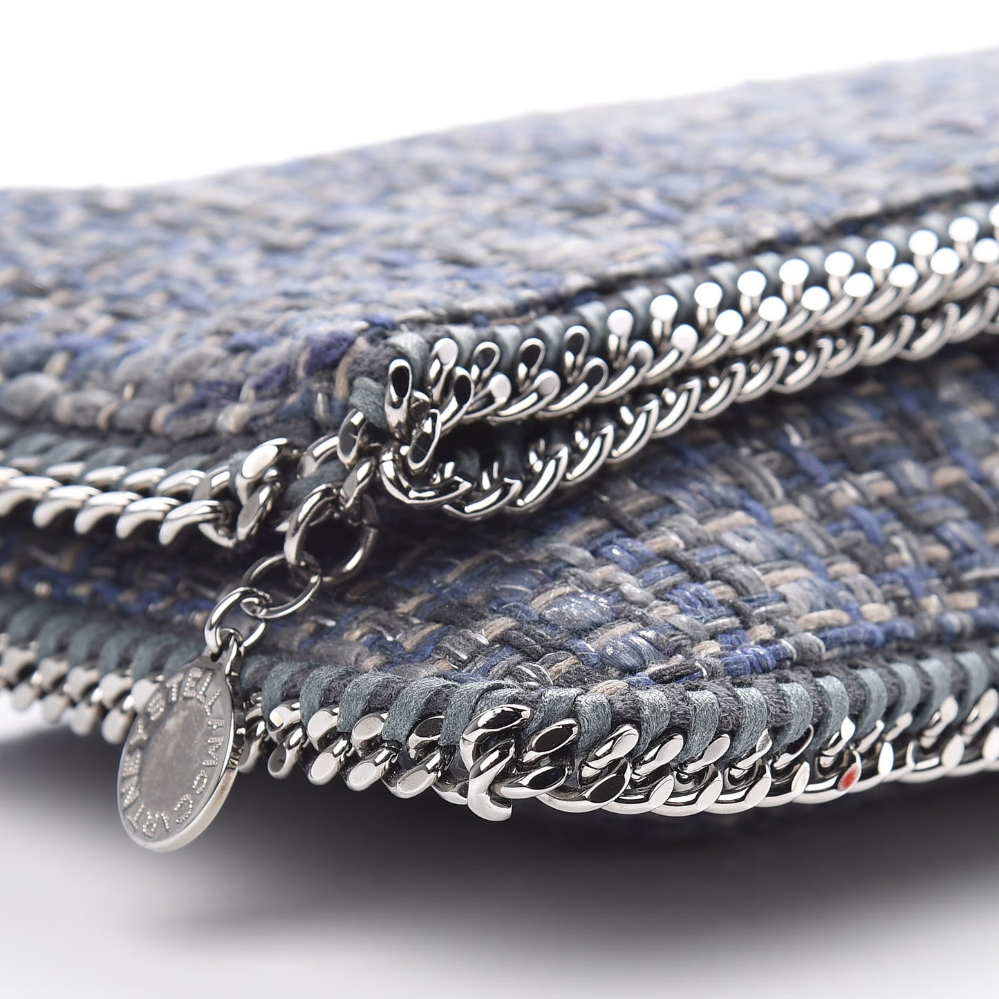 Woven Boucle Fold Over Falabella Clutch Blue