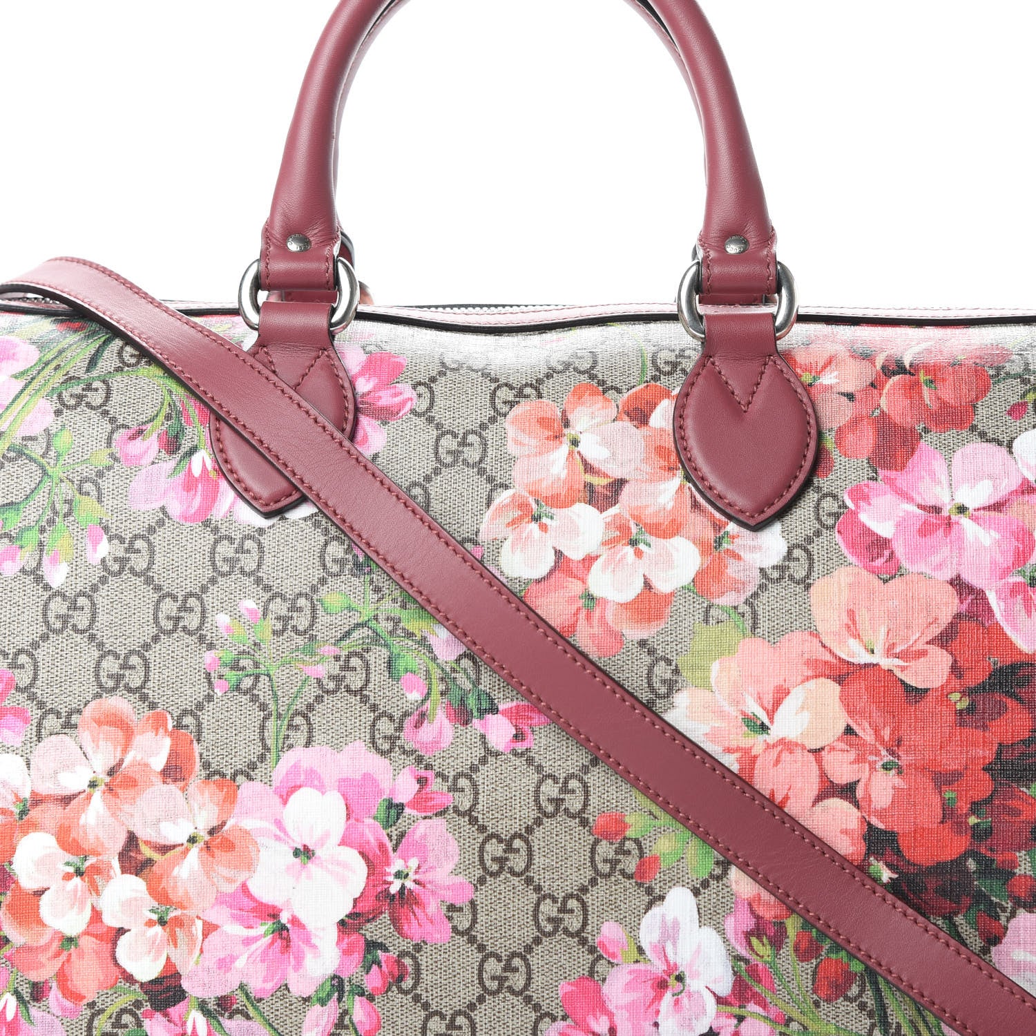 Gucci GG Supreme Monogram Blooms Medium Boston Beige Multicolor Dry Rose 9 of 16