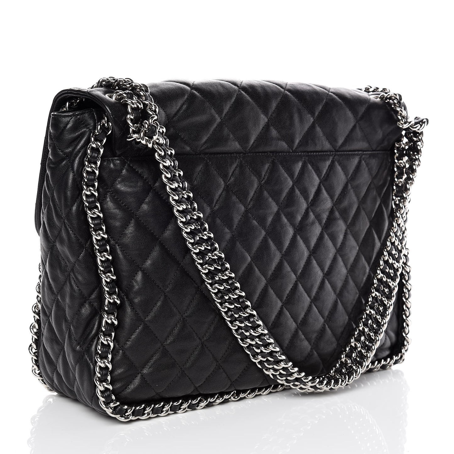 Washed Lambskin Quilted Maxi Chain Around Flap Black