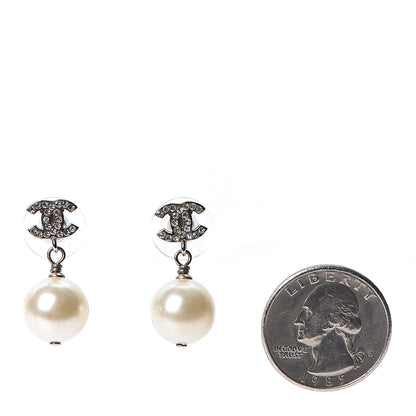 Chanel Crystal Pearl CC Drop Earrings Silver 2 of 5
