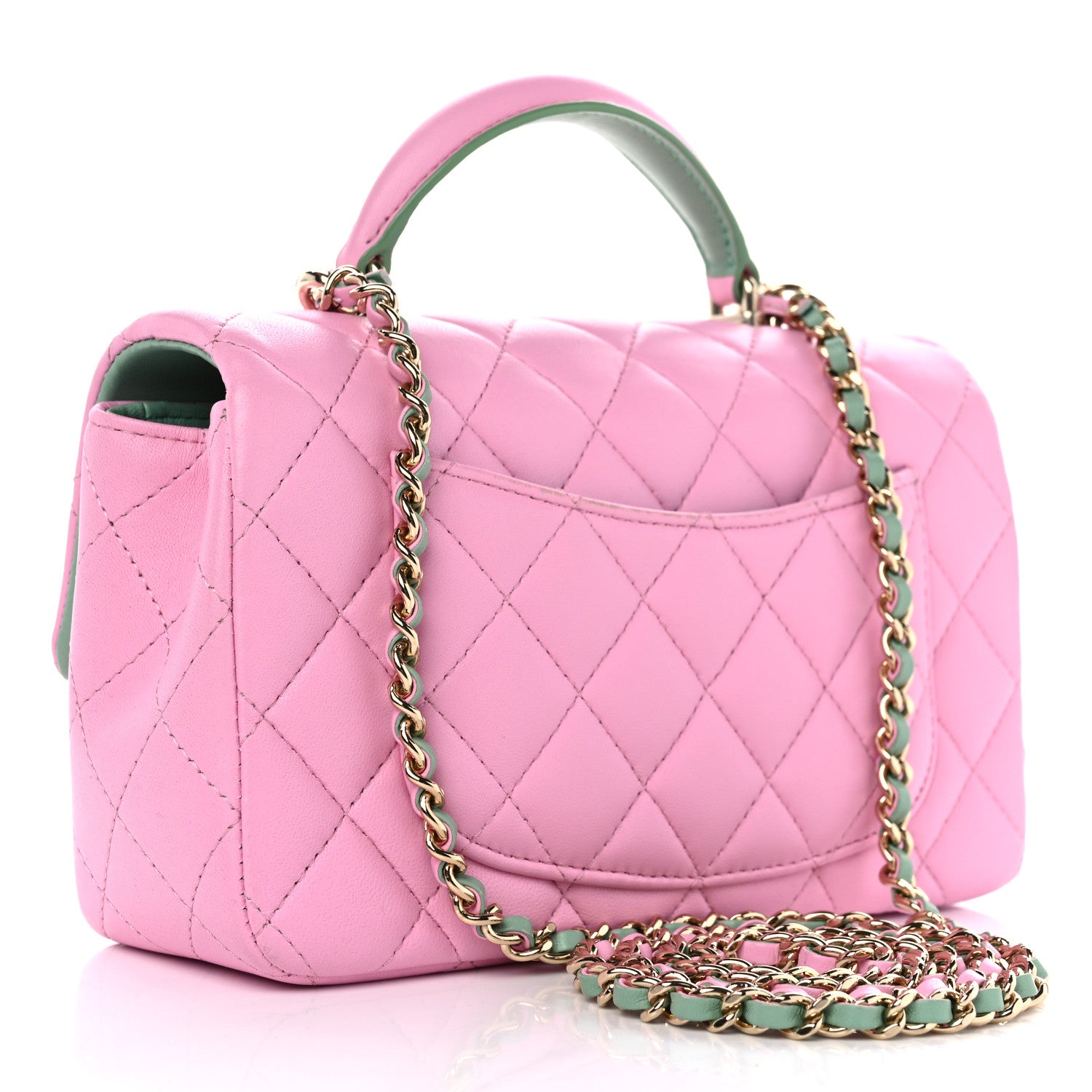 Chanel Lambskin Quilted Bi-Color Mini Top Handle Rectangular Flap Light Lilac Light Green 3 of 10