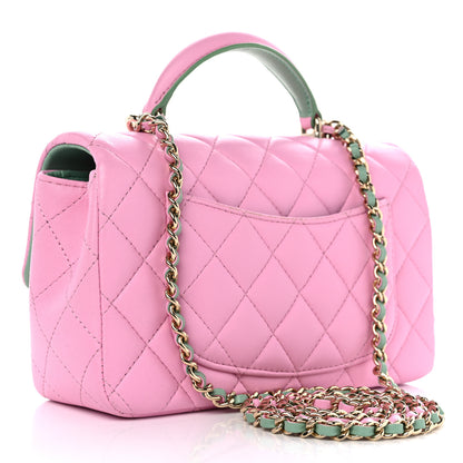 Chanel Lambskin Quilted Bi-Color Mini Top Handle Rectangular Flap Light Lilac Light Green 3 of 10