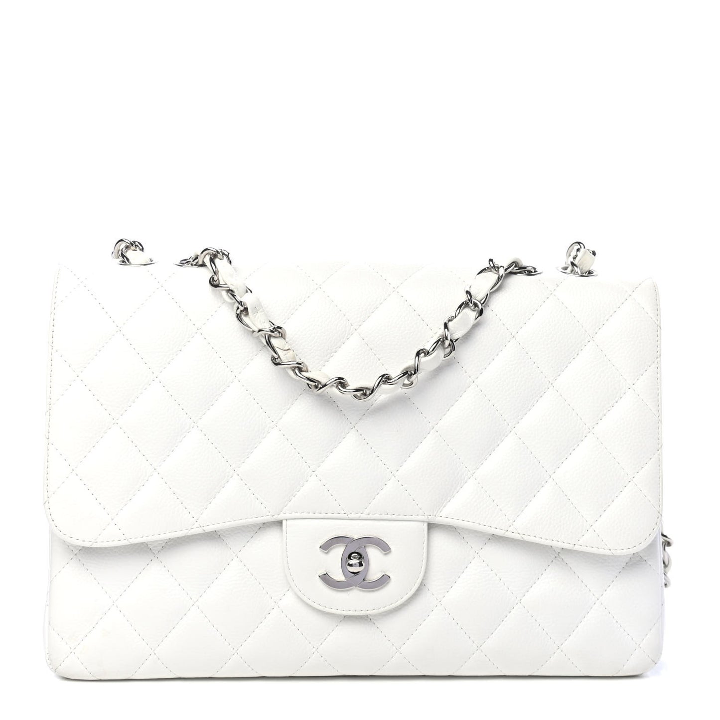 Caviar Quilted Jumbo Single Flap White