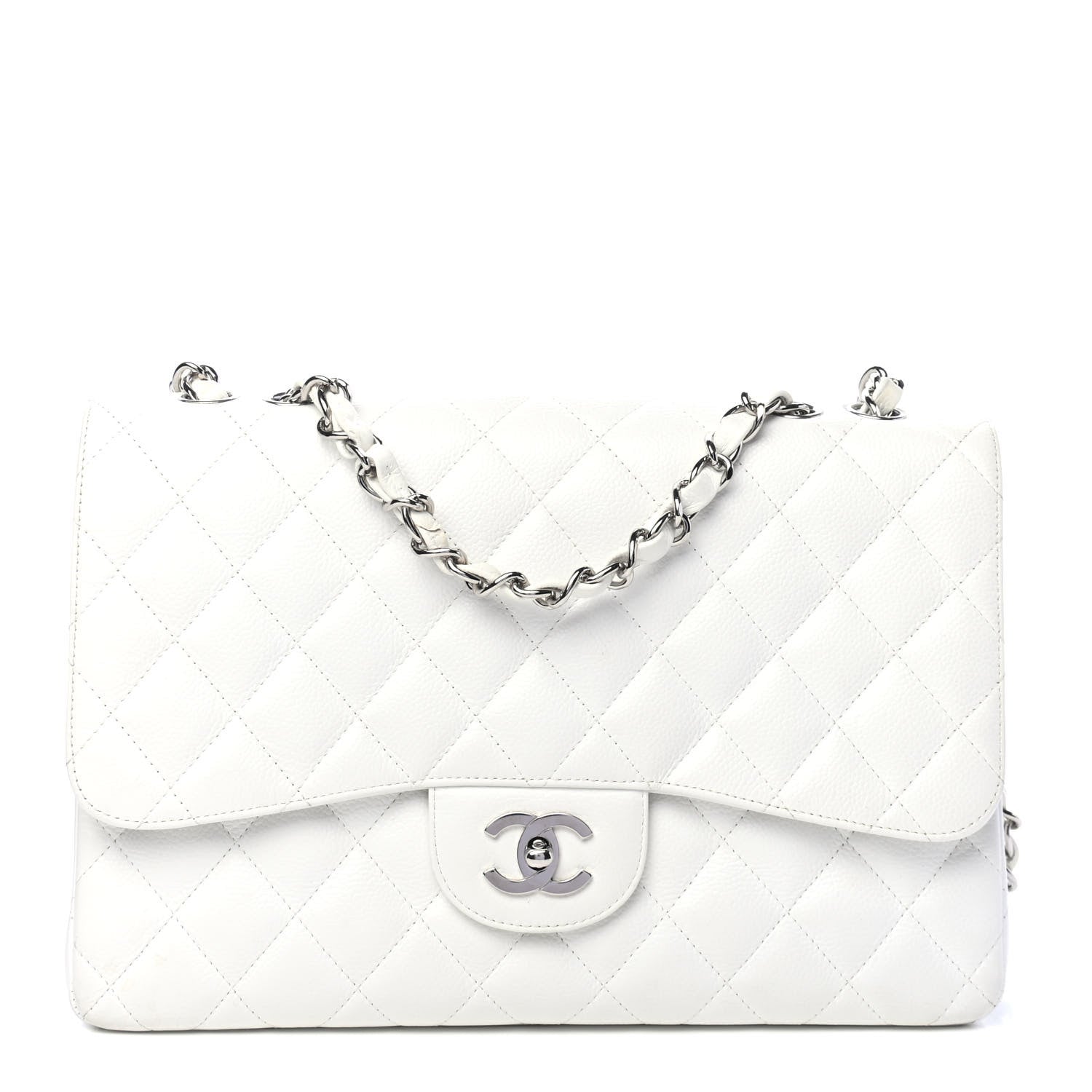 Chanel Caviar Quilted Jumbo Single Flap White 1 of 6