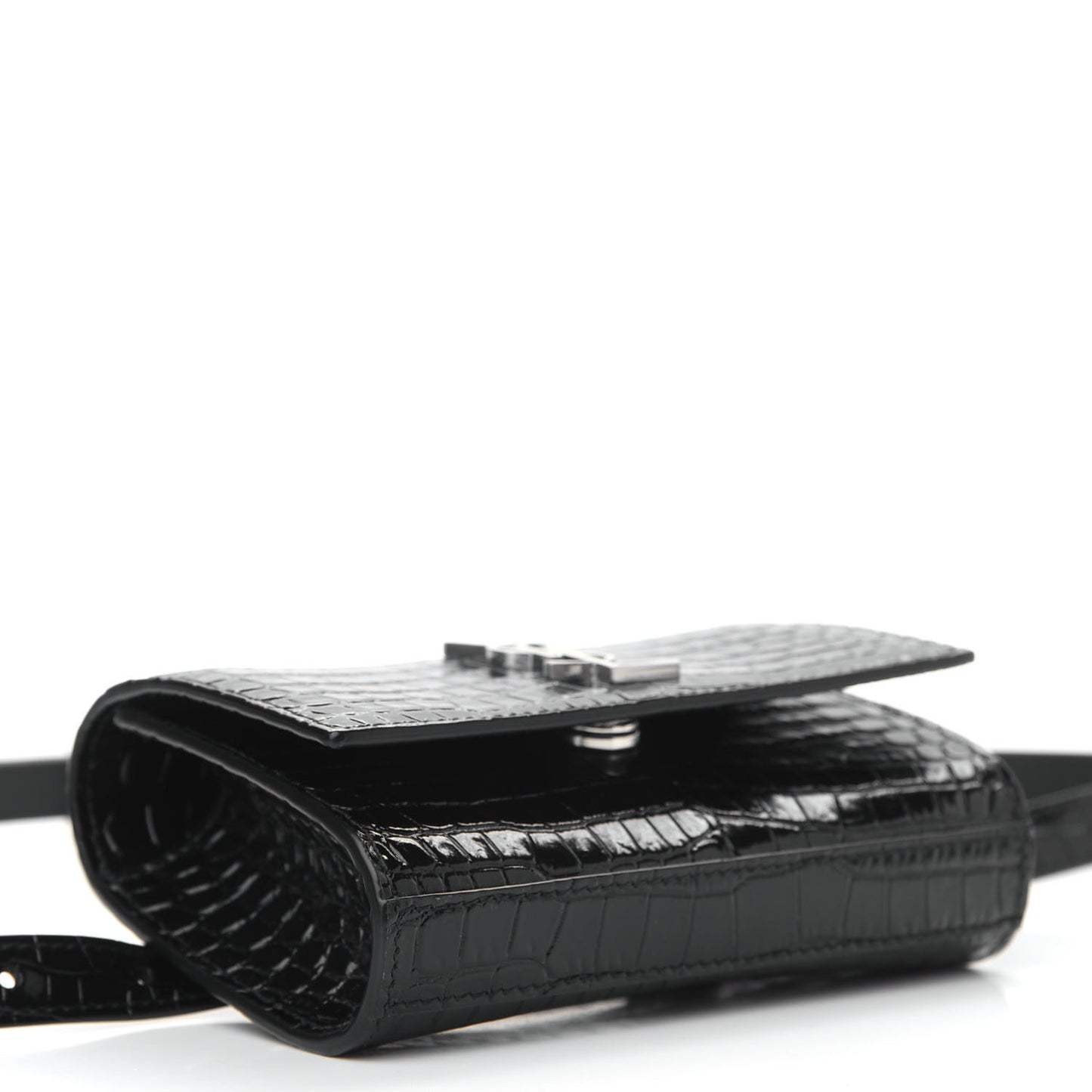 Calfskin Crocodile Embossed Monogram Kate Belt Bag Black