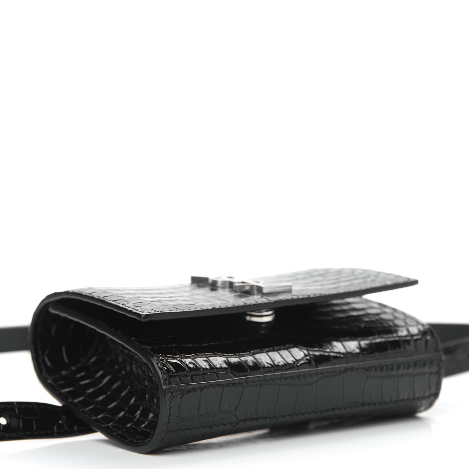 Saint Laurent Calfskin Crocodile Embossed Monogram Kate Belt Bag Black 4 of 8