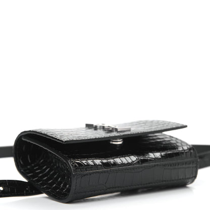 Saint Laurent Calfskin Crocodile Embossed Monogram Kate Belt Bag Black 4 of 8