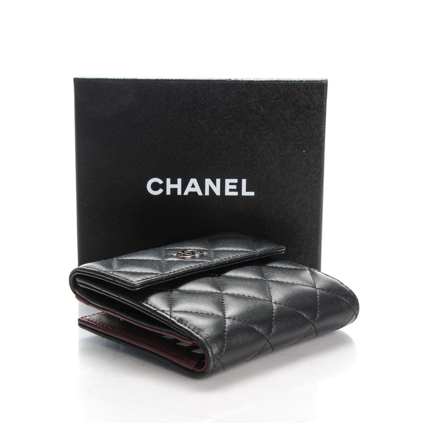 Lambskin Quilted Compact French Flap Wallet Black
