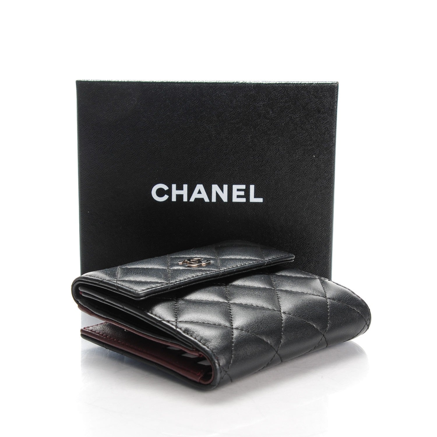 Chanel Lambskin Quilted Compact French Flap Wallet Black 4 of 9