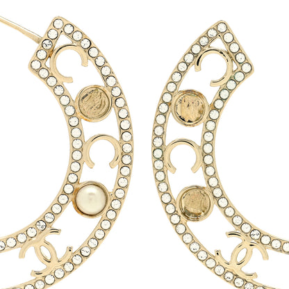 Chanel Crystal Pearl Bow-tiful CC Hoop Earrings Gold 6 of 7