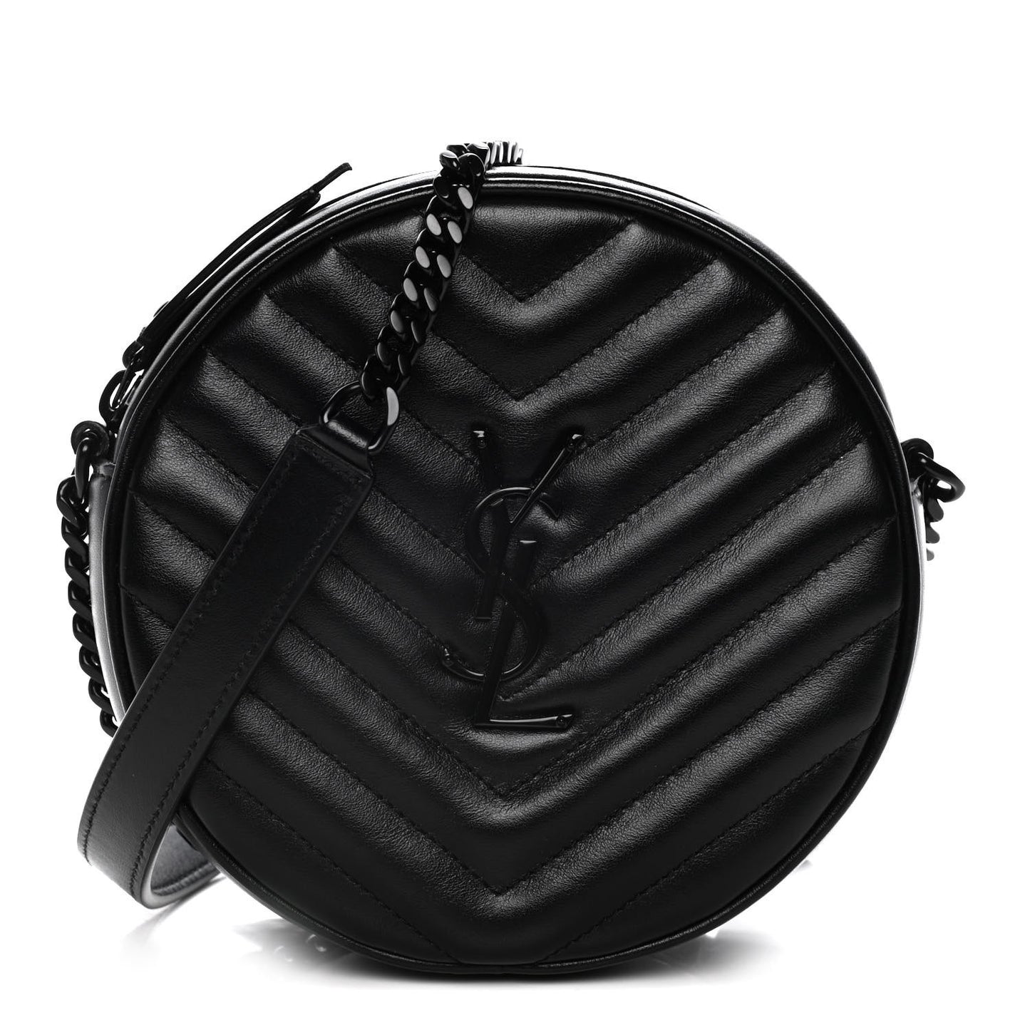 Calfskin Matelasse Chevron Round Vinyle Camera Bag Black