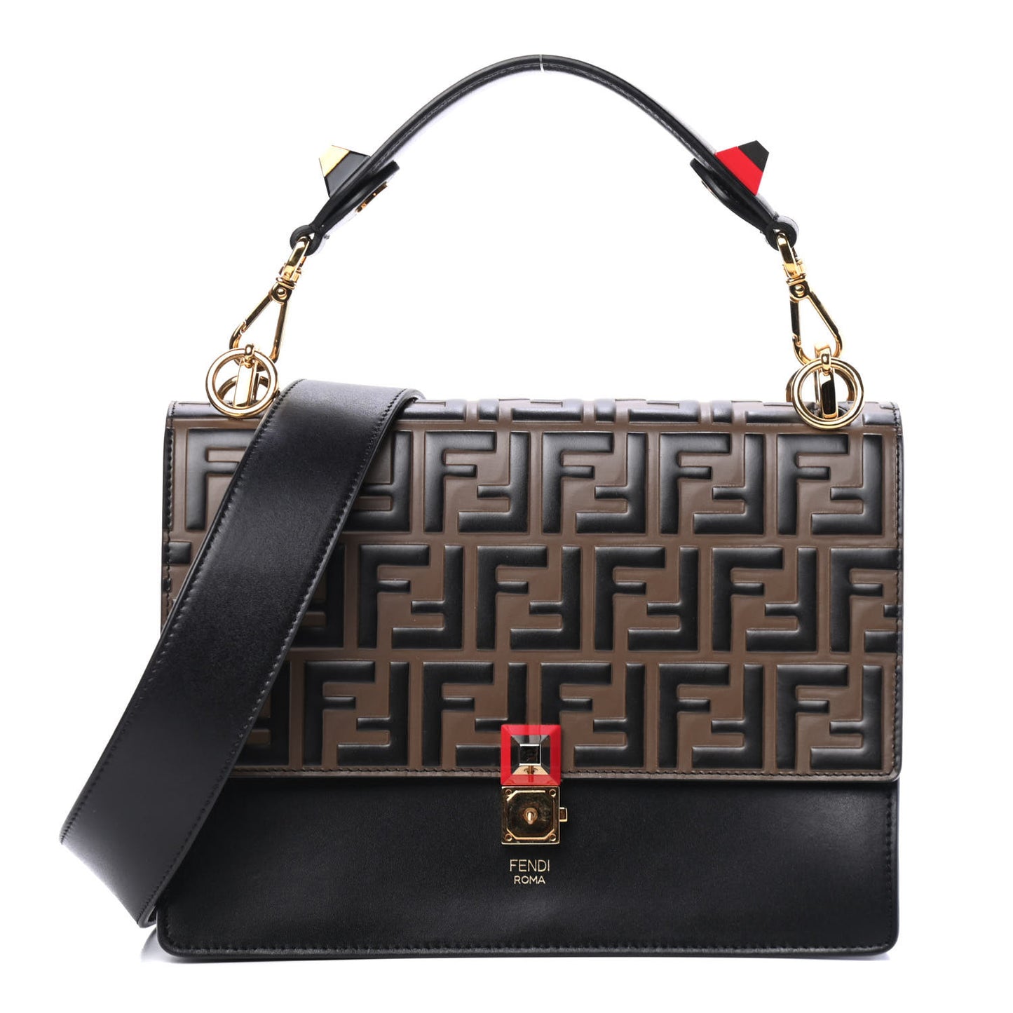 Vitello Liberty Bi-Color FF 1974 Embossed Kan I Shoulder Bag Black Maya