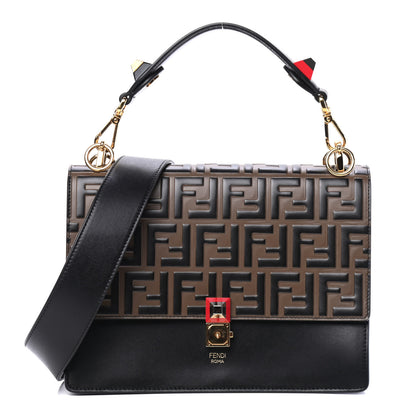 Fendi Vitello Liberty Bi-Color FF 1974 Embossed Kan I Shoulder Bag Black Maya 1 of 4