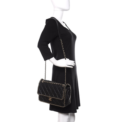 Chanel Crumpled Calfskin Quilted Large Chain All Over Flap Bag Black 3 of 12
