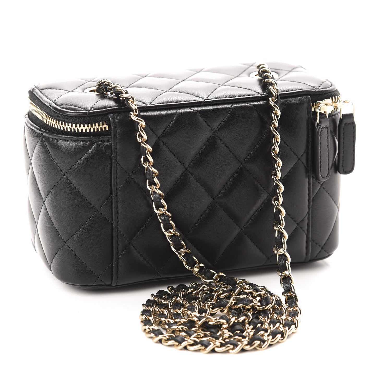 Lambskin Quilted Small Vanity Case With Chain Black
