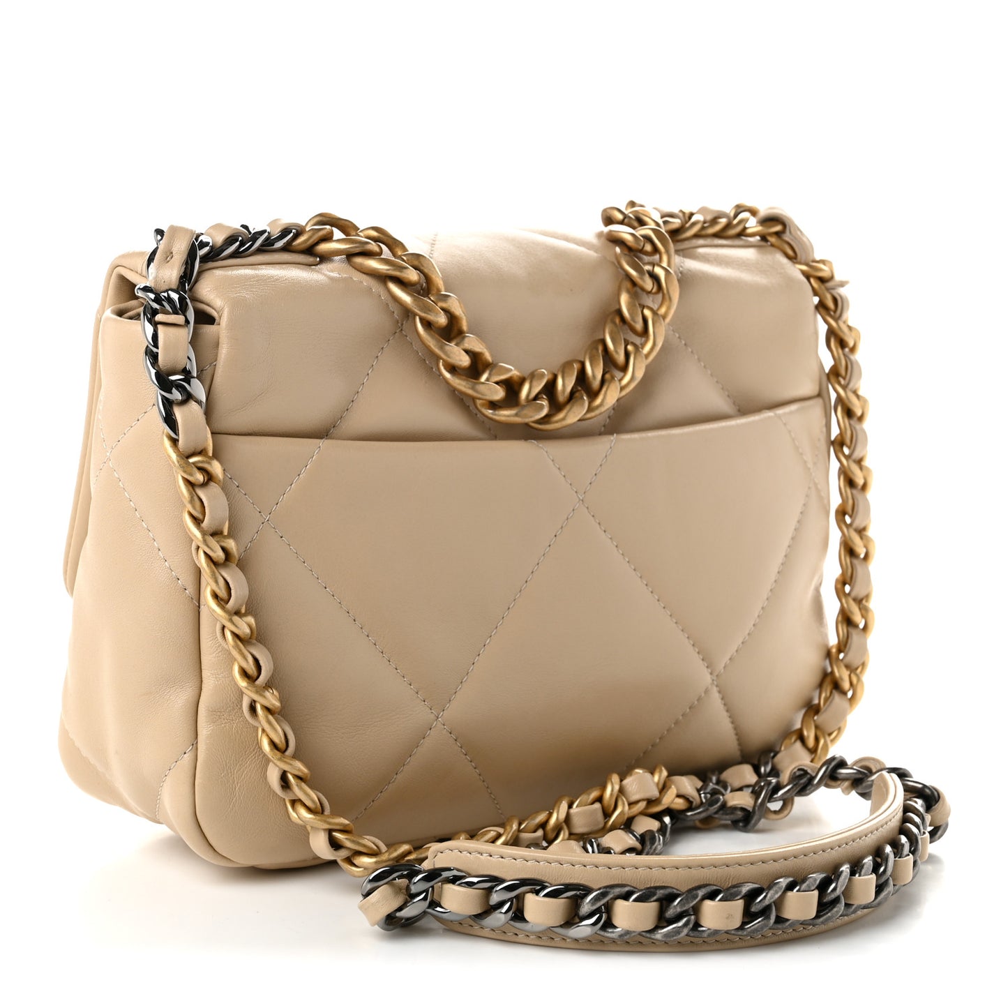 Lambskin Quilted Medium Chanel 19 Flap Beige