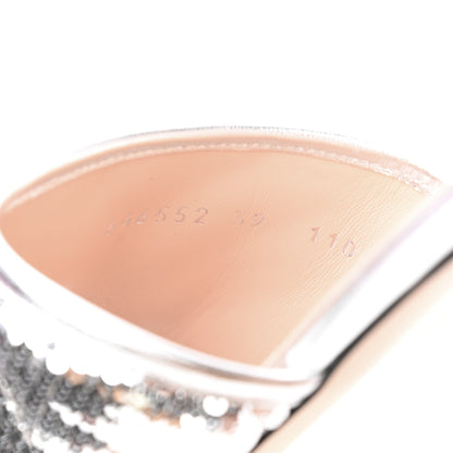Gucci Sequin Metallic Nappa GG Marmont Flat Slide Sandals 39 Silver 9 of 9