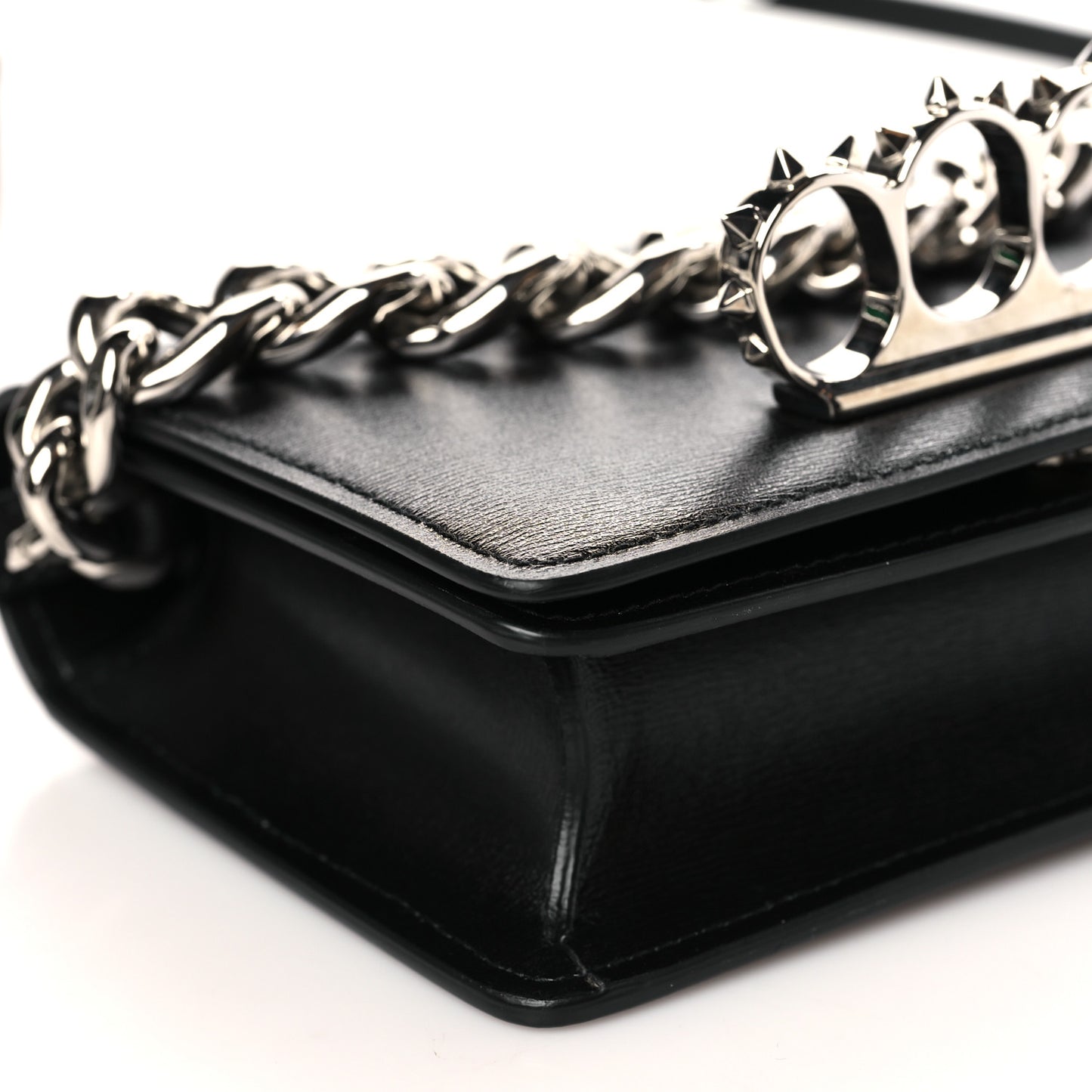 Nappa Skull Four Ring Knuckle Crossbody Bag Black