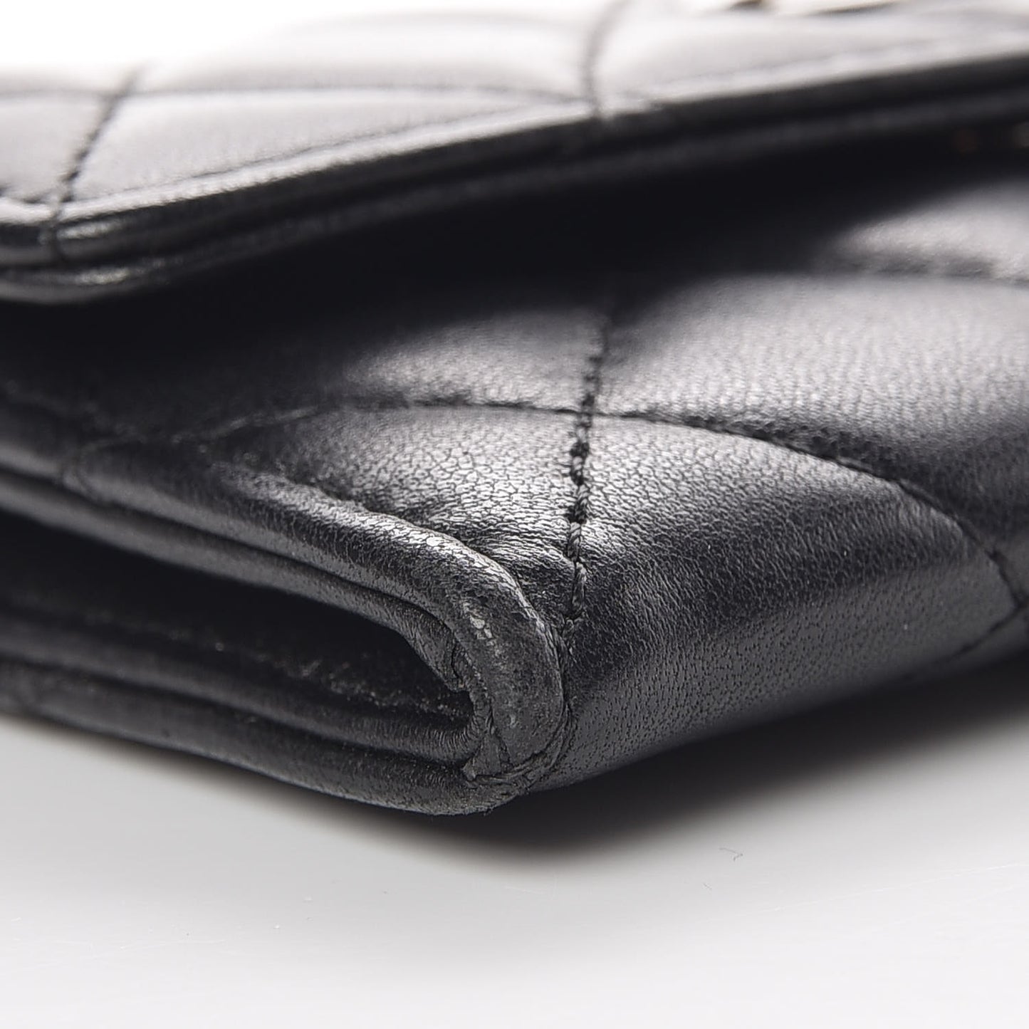 Lambskin Quilted Flap Card Holder Black