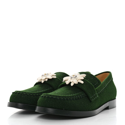 Chanel Wool Felt Crystal Embellished Flower Loafers 38 Green 3 of 8