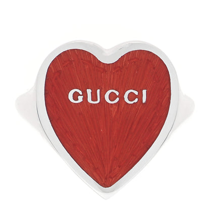 Gucci Sterling Silver Enamel Heart Ring Red 54 6.75 1 of 4