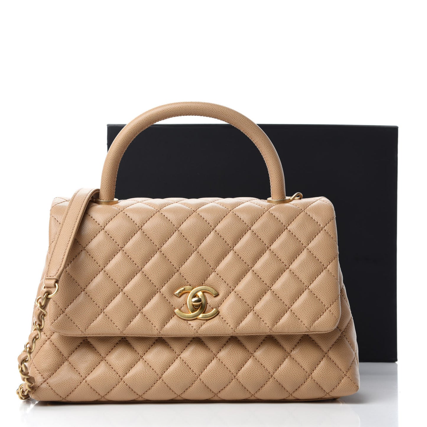 Caviar Quilted Small Coco Handle Flap Light Beige