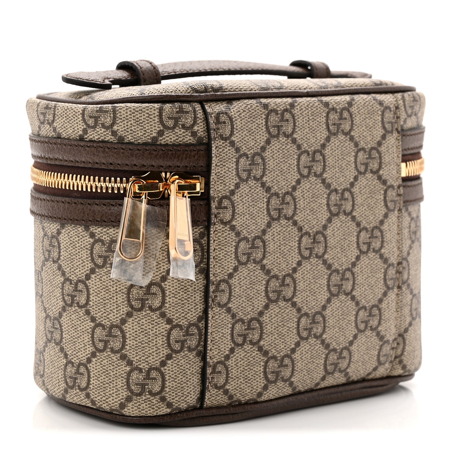 GG Supreme Monogram Textured Calfskin Web Ophidia Vanity Cosmetic Case Beige Ebony New Acero