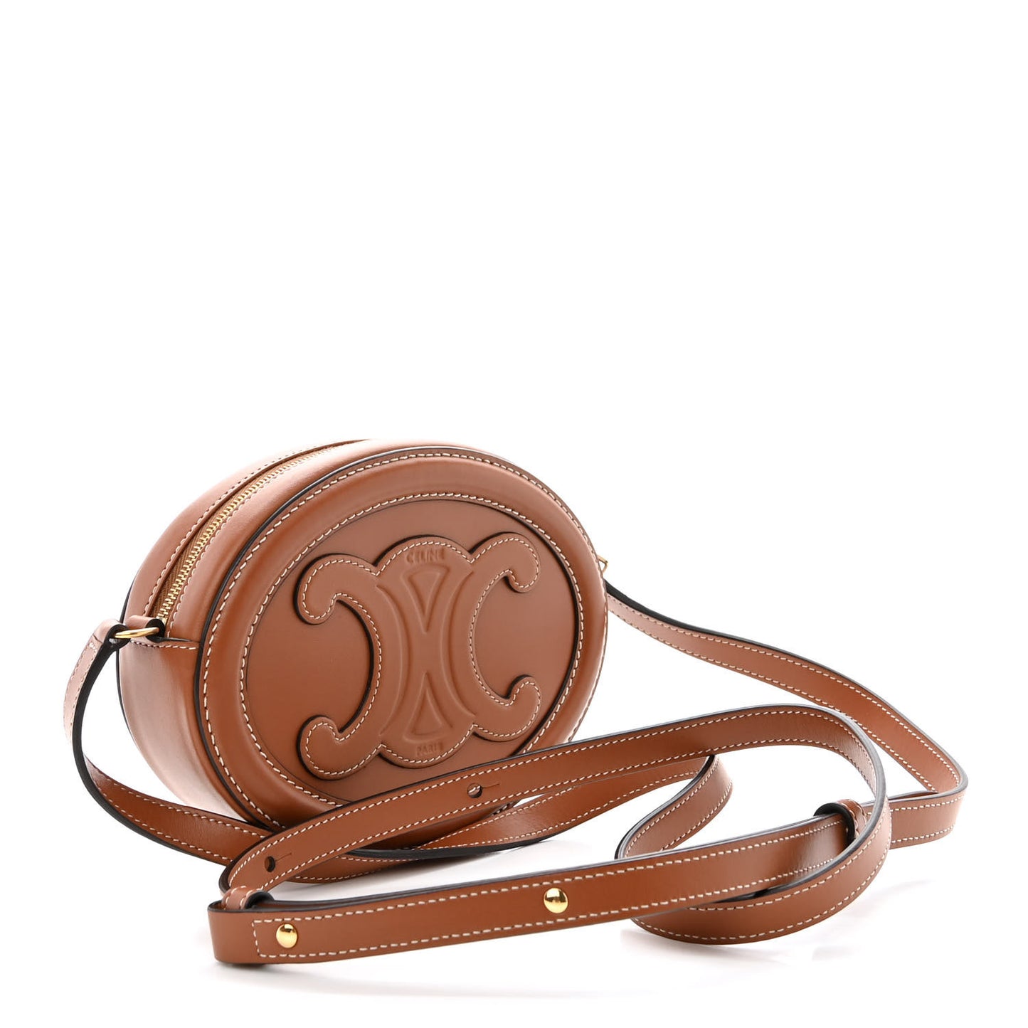 Smooth Calfskin Cuir Small Triomphe Oval Crossbody Purse Tan