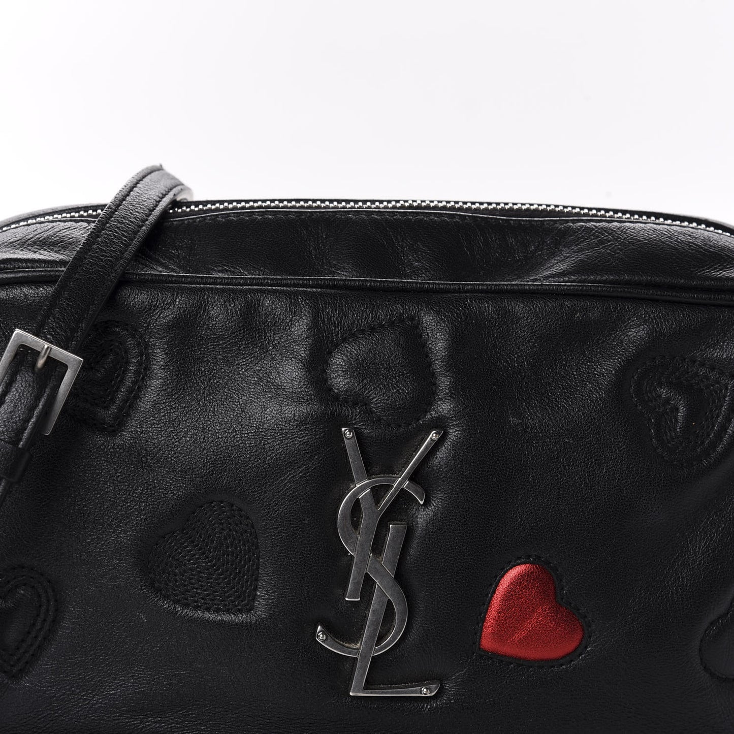 Calfskin Heart Embossed Monogram Lou Camera Bag Black