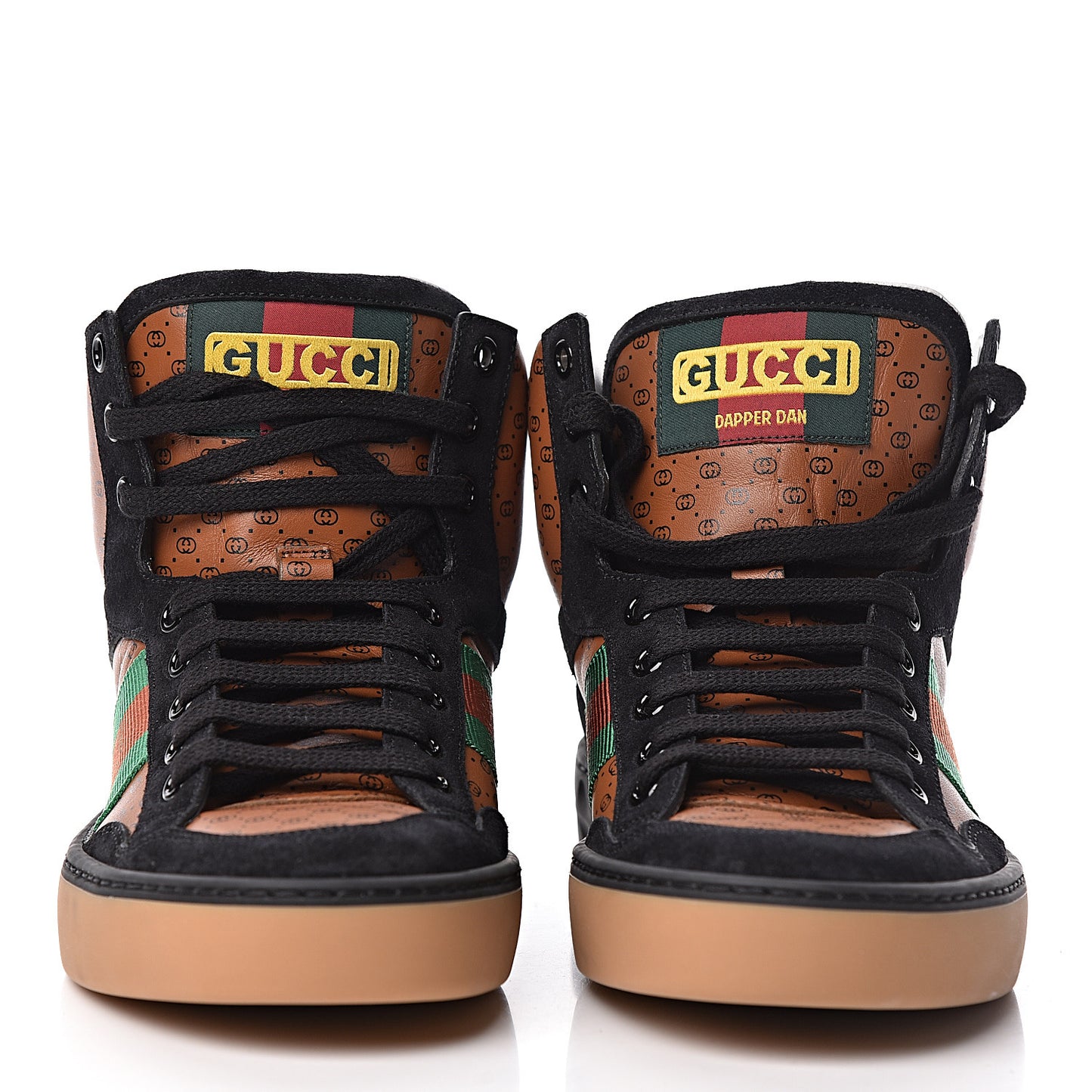 X DAPPER DAN Calfskin Suede GG Micro Monogram Womens High Top Sneakers 37 Black Cuir Ebony