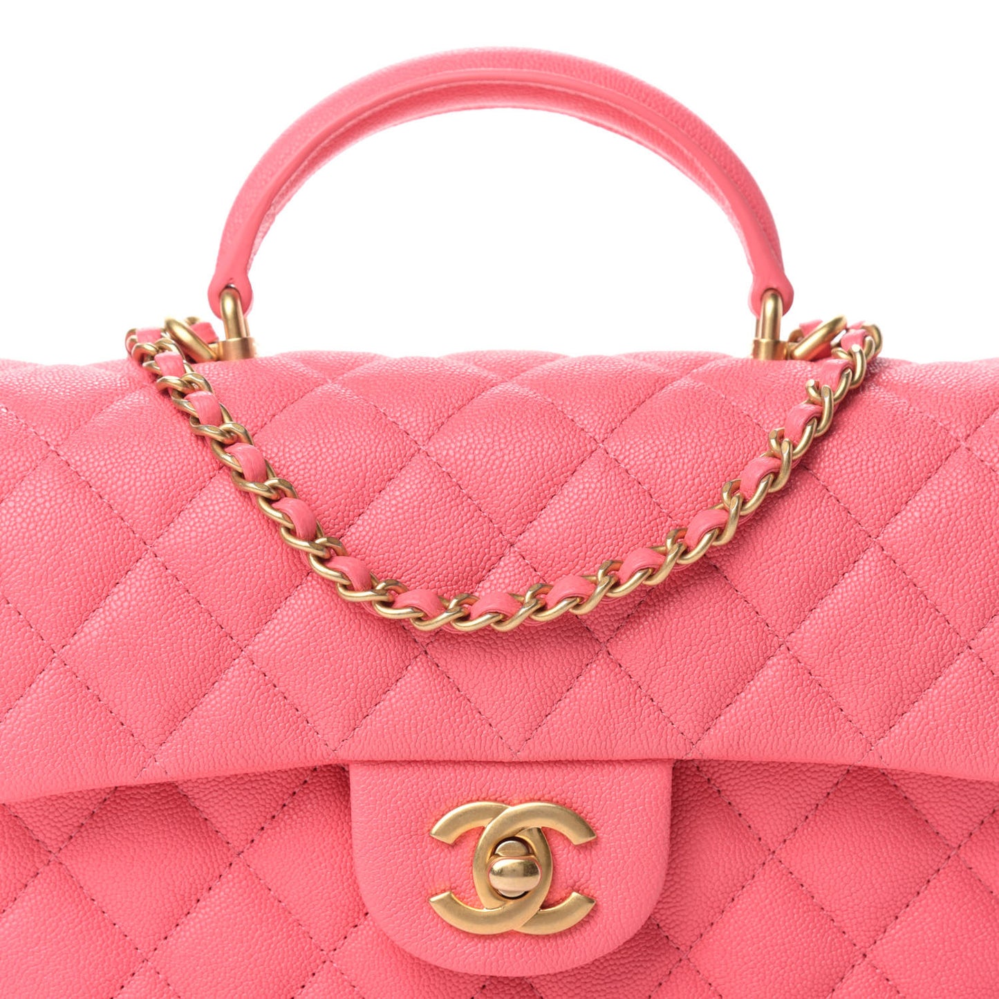 Caviar Quilted Mini Top Handle Rectangular Flap Pink
