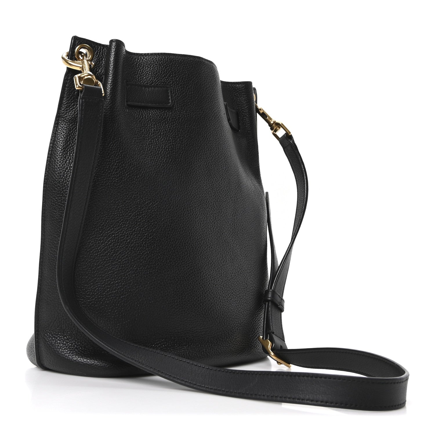 Saint Laurent Grained Calfskin Boucle Bucket Bag Black 3 of 9