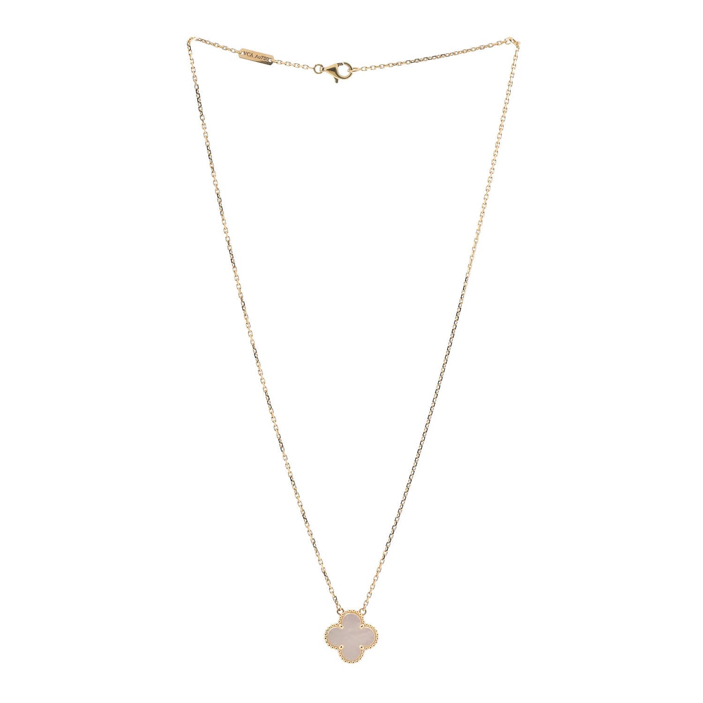 18K Yellow Gold Mother of Pearl Vintage Alhambra Pendant Necklace