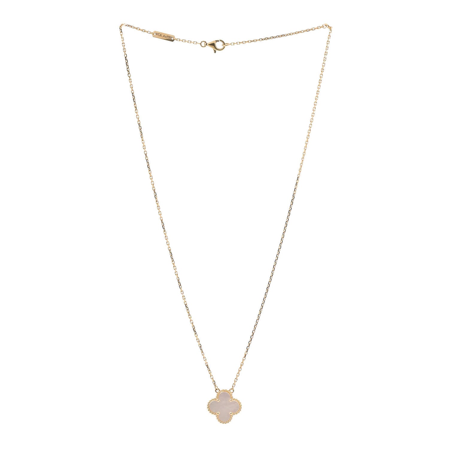 Van Cleef & Arpels 18K Yellow Gold Mother of Pearl Vintage Alhambra Pendant Necklace 3 of 6