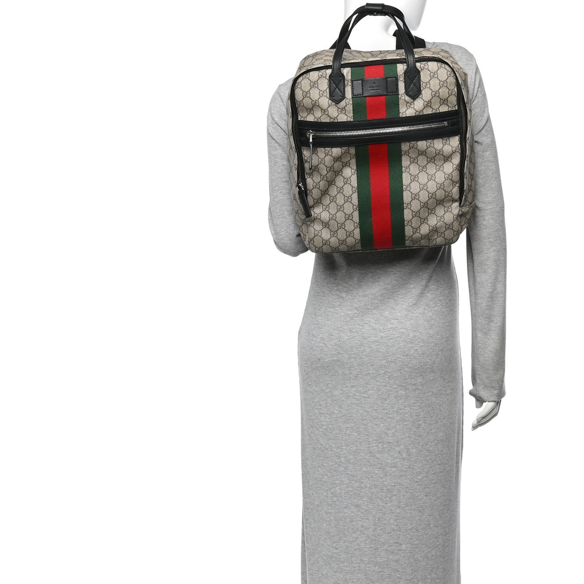 Gucci Soft GG Supreme Monogram Appia Calfskin Web Tote Backpack Beige Ebony Black 2 of 10