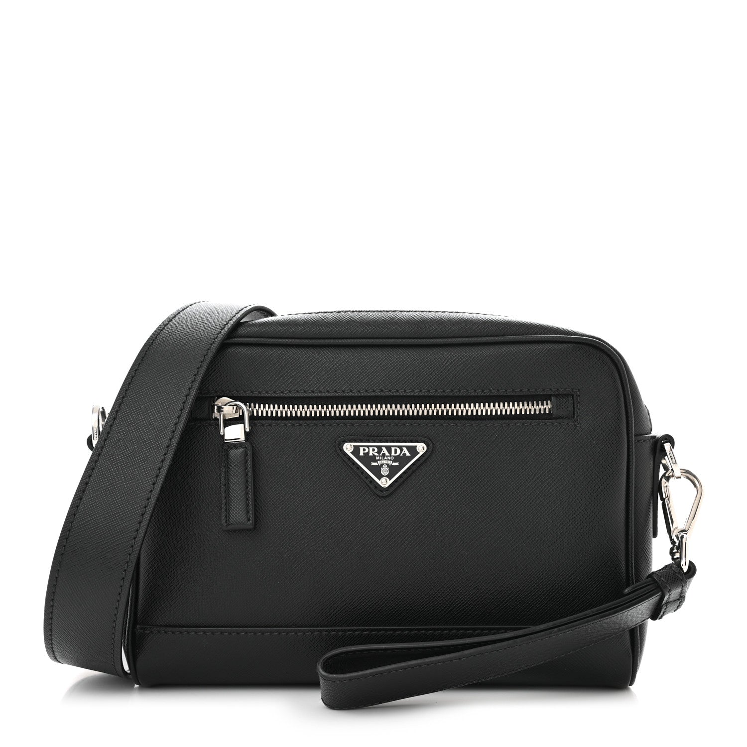 Prada Saffiano Zip Crossbody Bag Black 1 of 11