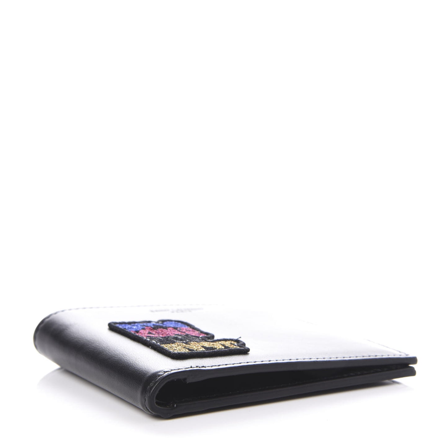 Calfskin Smoking Forever Patch Bifold Wallet Black