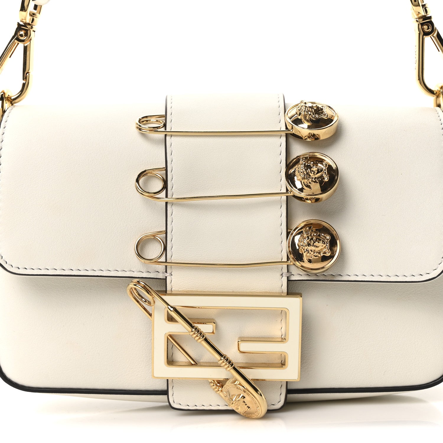 Fendi X VERSACE Vitello Seta Fendace Mini Brooch Baguette White Ice 7 of 9