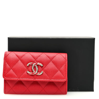 Chanel Caviar Quilted Crystal Enamel CC Card Holder Red 8 of 8
